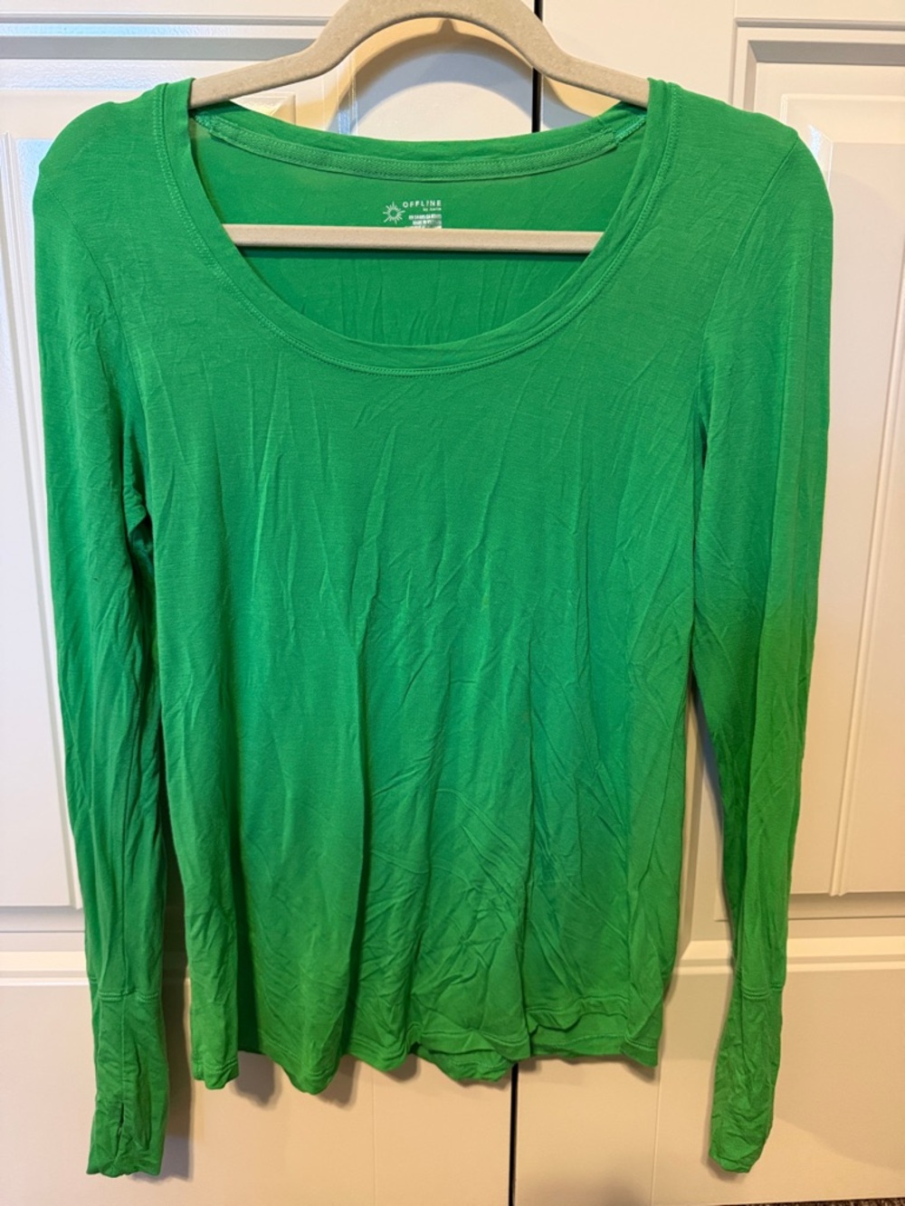aerie Bright Green Scoop Neck Long Sleeve Top